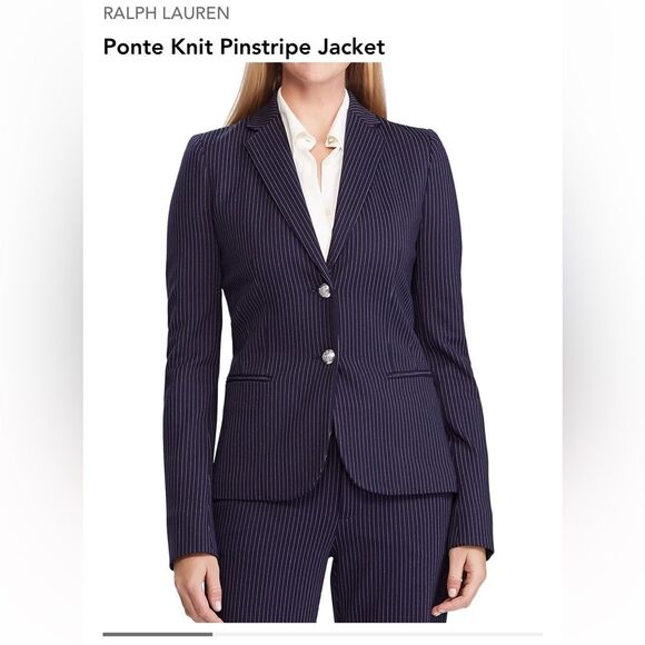NEW!  Lauren Ralph Lauren Navy Ponte Knit Pinstripe Jacket - XL - $195 - Picture 14 of 15